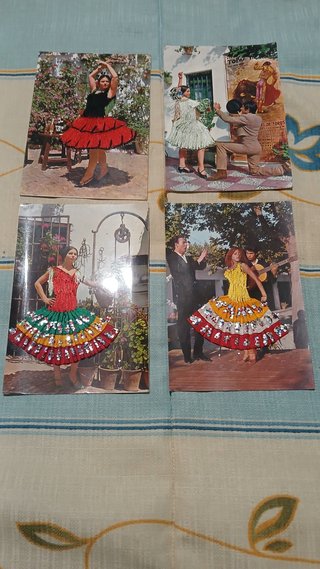 4 Postales Flamenca Bordada Vintage SAVIR 60s
