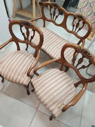 Conjunto Muebles Vintage Madera y Tela
