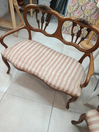 Conjunto Muebles Vintage Madera y Tela