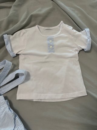 Conjunto bebé tirantes rayas blancas y azules