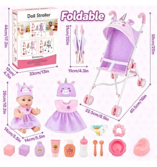 Muñeca Bebé con Cochecito y Accesorios