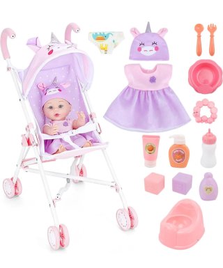Muñeca Bebé con Cochecito y Accesorios