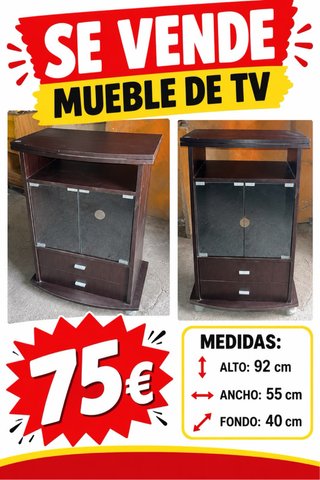 Mueble TV madera y cristal 75€