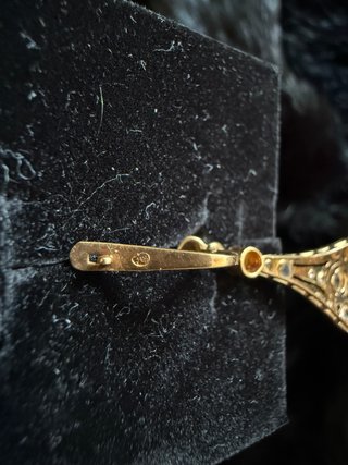 Pendientes largos antiguos de Oro 18k y Diamantes