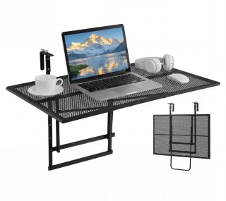 Costway Mesa de balcón para montar en barandilla