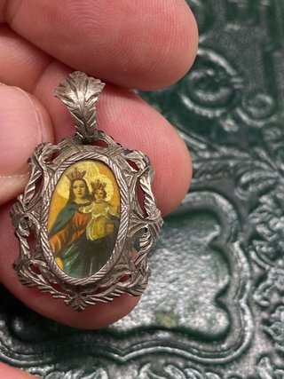 Medalla antigua plata Virgen y Niño