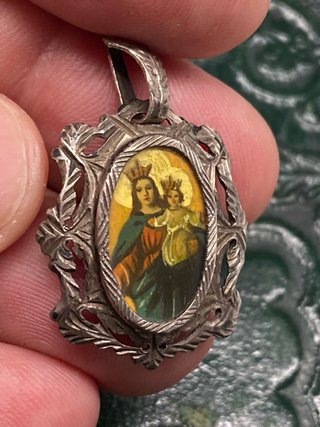 Medalla antigua plata Virgen y Niño