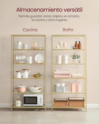 Estantería Vitrina Vasagle Dorada Cristal