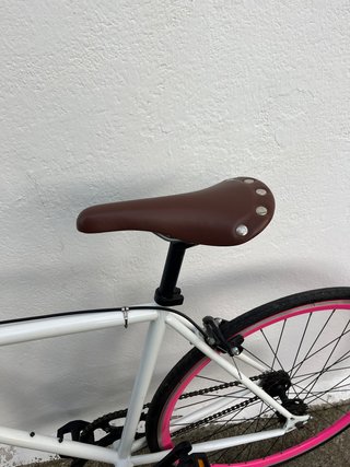 Bici Fixie Piñón Fijo Blanca Ruedas Rosas