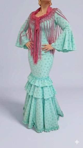Traje de Flamenca Verde Agua TODAS LAS TALLAS