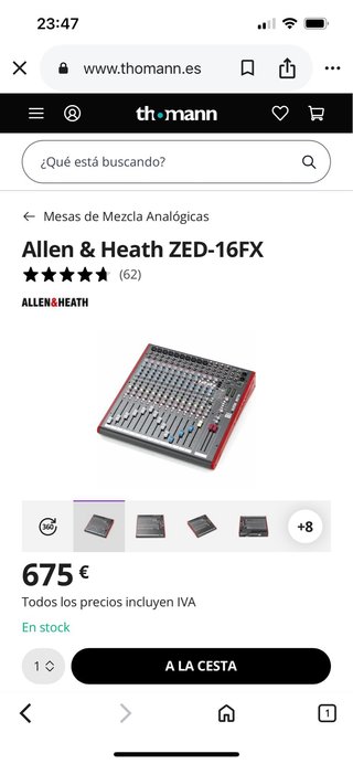 Mesa Allen & Heath ZED 16 FX con funda y caja