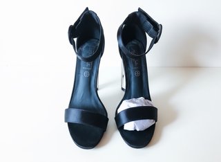 Sandalias Asos Tacón Metálico Negro Plata