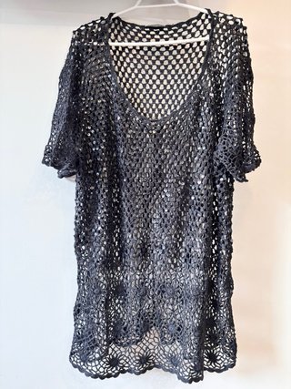 Túnica Crochet Lentejuelas Negro Blanche Porte