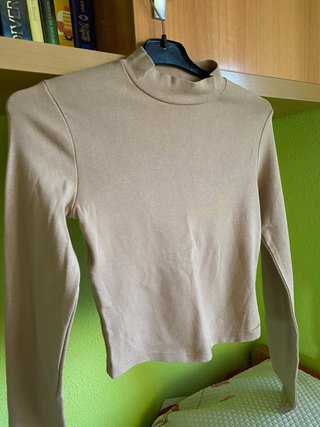 Jersey fino cuello mujer beige
