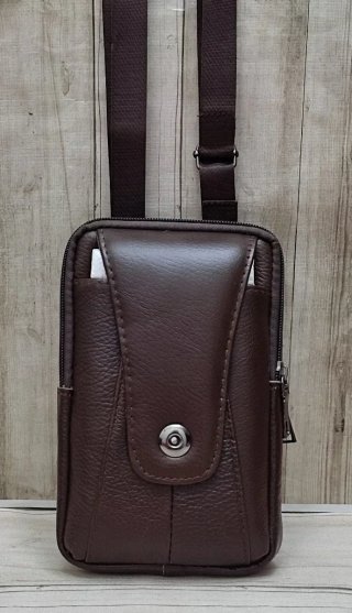 OFERTA BOLSO RIÑONERA BANDOLERA PIEL MARRON. MÓVIL