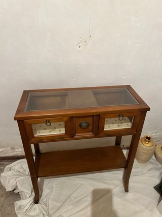 Mueble auxiliar madera con cristal y cajón