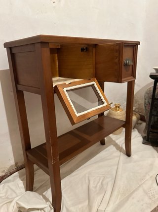 Mueble auxiliar madera con cristal y cajón