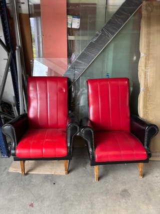 Par de Sillones Vintage Piel Roja y Negra