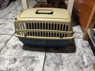 Transportín para gato beige y azul