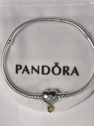 Pulsera Pandora Corazón Dorado y Plateado 20cm