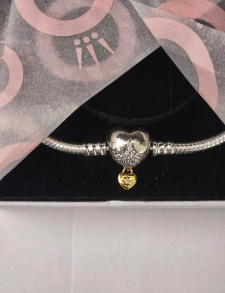 Pulsera Pandora Corazón Dorado y Plateado 20cm