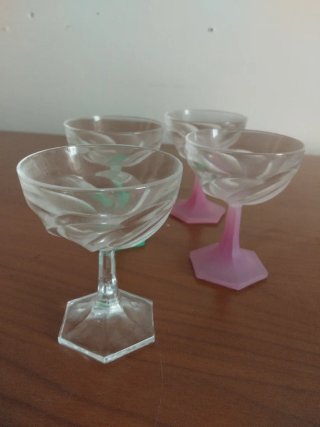 4 Coppette Vetro Rosa e Trasparenti