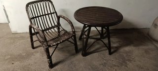 Set poltrona e tavolino in rattan