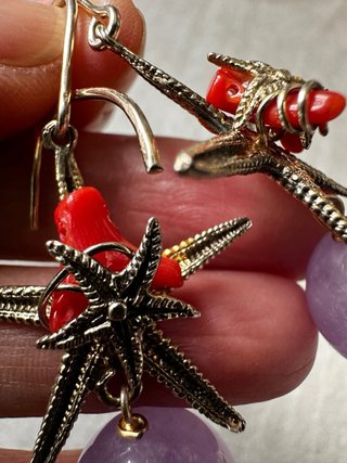 Orecchini Argento 925 Dorato Corallo Ametista