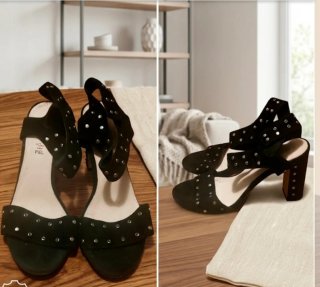 Sandalias tacón negras tachuelas