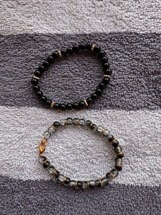 Set Bracciali Pietra Nera e Oro Uomo/Unisex