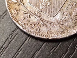 Antigua Moneda Plata 5 Francos 1824 B
