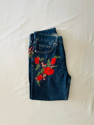 Mango Jeans Donna XS Blu Ricami Floreali