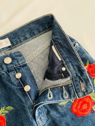 Mango Jeans Donna XS Blu Ricami Floreali