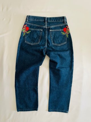 Mango Jeans Donna XS Blu Ricami Floreali