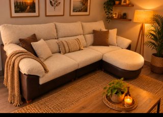 Sofá modular beige y marrón
