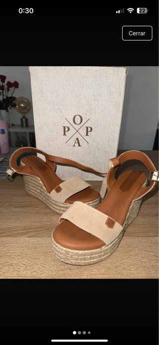 Sandalias cuña esparto beige y marrón