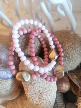 Conjunto de 3 pulseras doradas y rosas