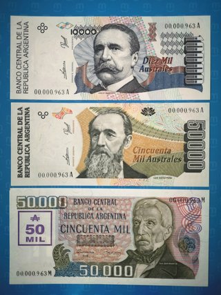 Serie de Billetes Argentinos UNC.  Australes