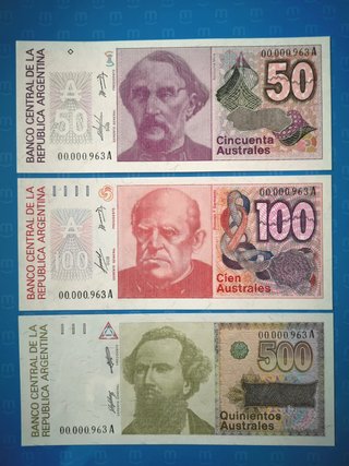 Serie de Billetes Argentinos UNC.  Australes