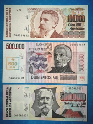 Serie de Billetes Argentinos UNC.  Australes