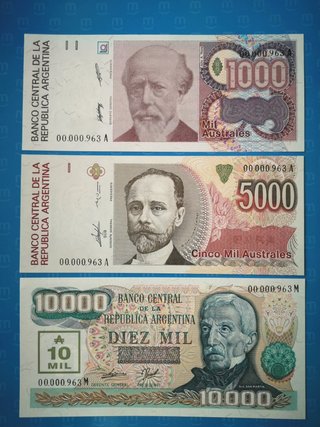 Serie de Billetes Argentinos UNC.  Australes