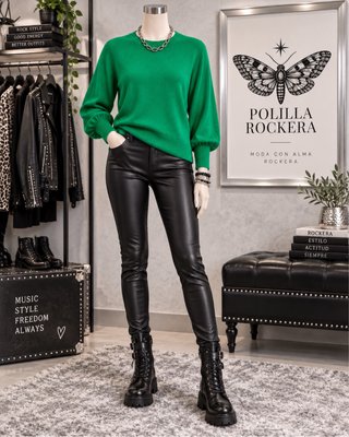 Jersey punto fino verde esmeralda