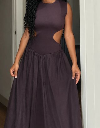 Vestido Zara marrón con cortes laterales