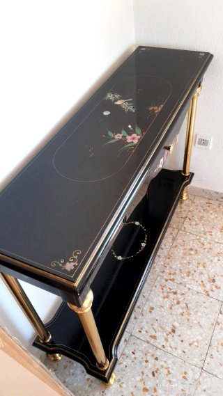 Consola, Mueble Entrada Negro y Dorado