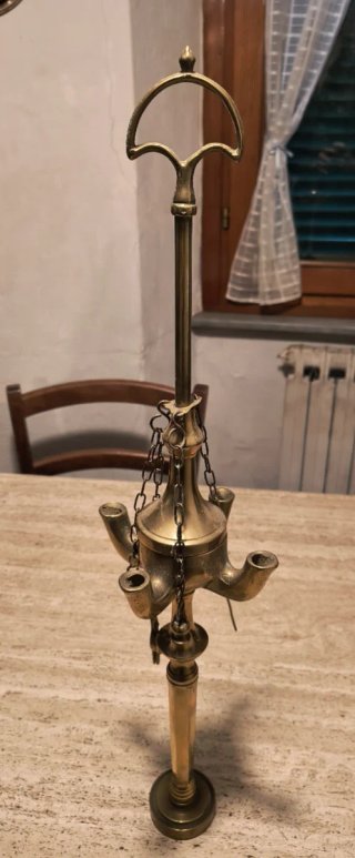 Lampada a olio vintage 4 bracci in ottone