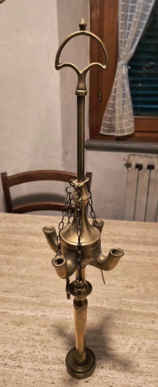 Lampada a olio vintage 4 bracci in ottone