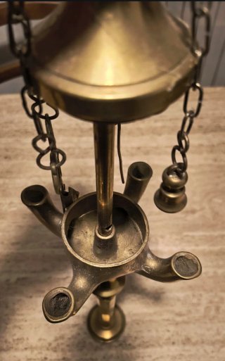 Lampada a olio vintage 4 bracci in ottone