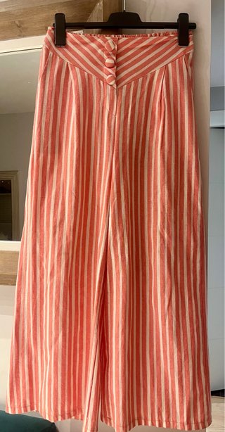 Pantalón palazzo rayas coral y blanco