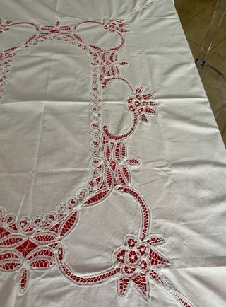 Tovaglia vintage ricamo intaglio a mano