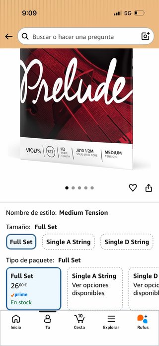 Cuerdas Violín Prelude Medium Tension